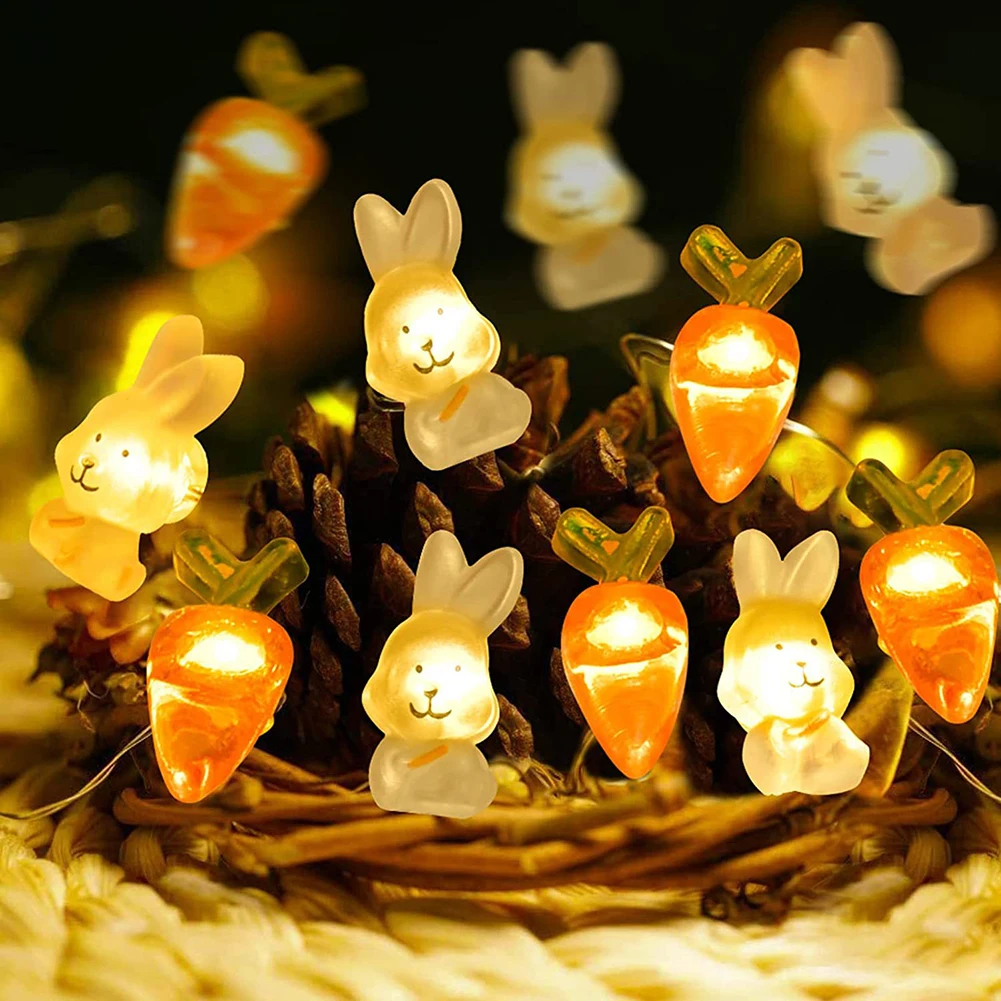 2m LED แครอทกระต่าย String Lights Fairy Light โคมไฟตกแต่ง Happy Easter ของขวัญสําหรับตกแต่งอีสเตอร์