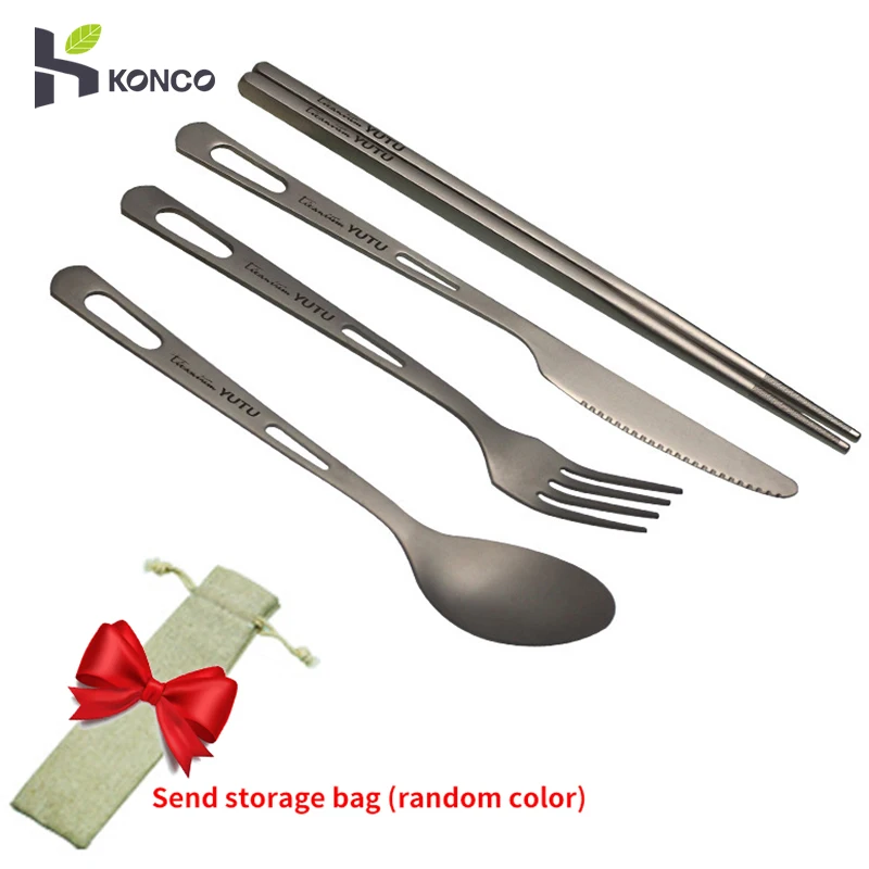 Ensemble d'U〜en Titane, Portable, Ultraléger, Couteau d'Extérieur, Fourchette, Cuillère, Couverts, Voyage, Camping, Vaisselle