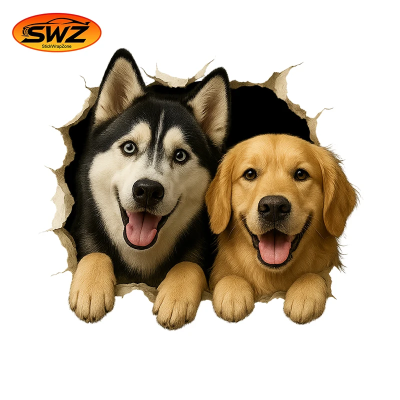 

Husky & Golden Retriever Friends Vinyl Sticker – Cute Dog Companion Decor for Car / Laptop / Home