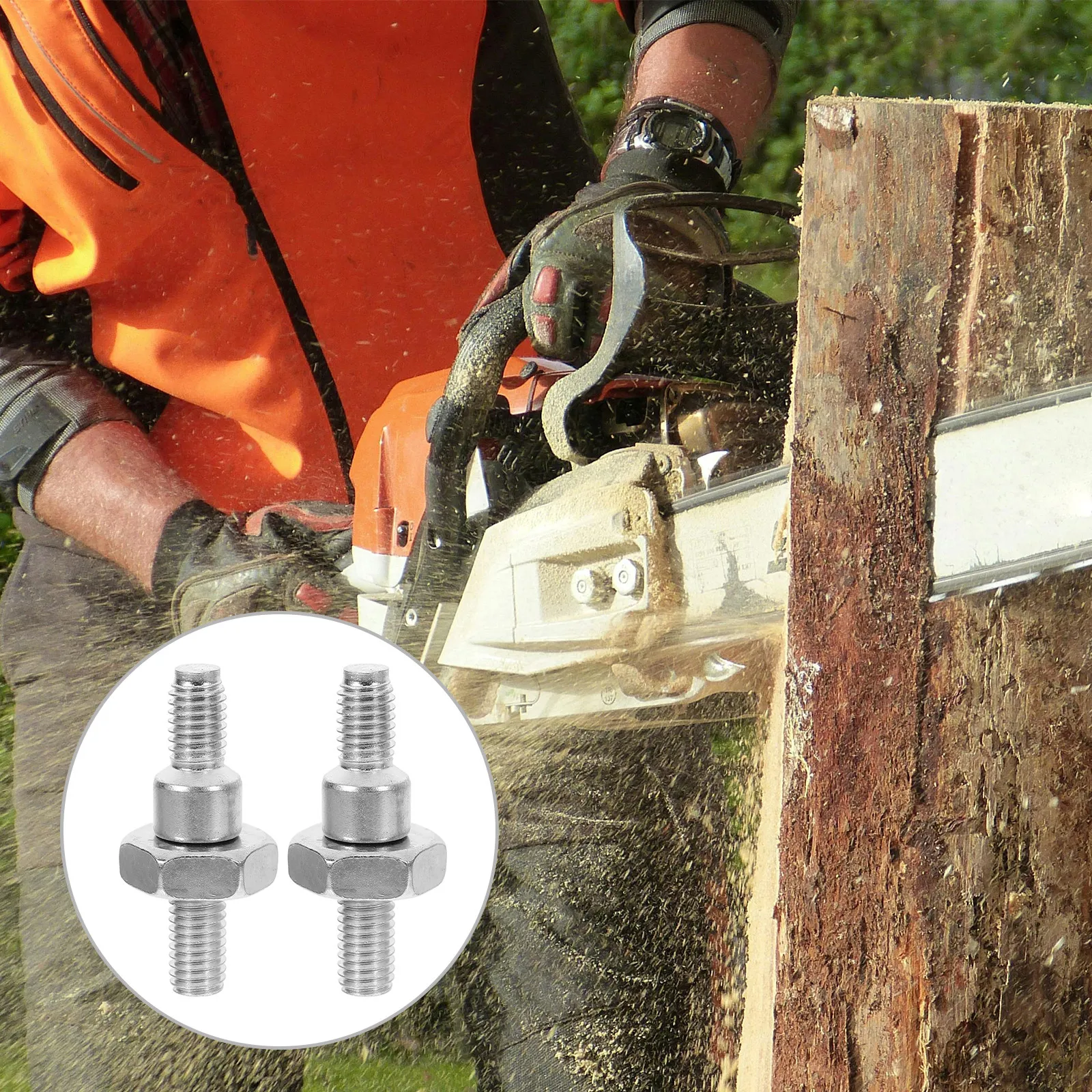 

Комплект из 2 штук: шпильки и гайки для цепной пилы из прочной углеродистой стали, сменные, для надежной работы. Запасные шпильки и гайки для цепной пилы.