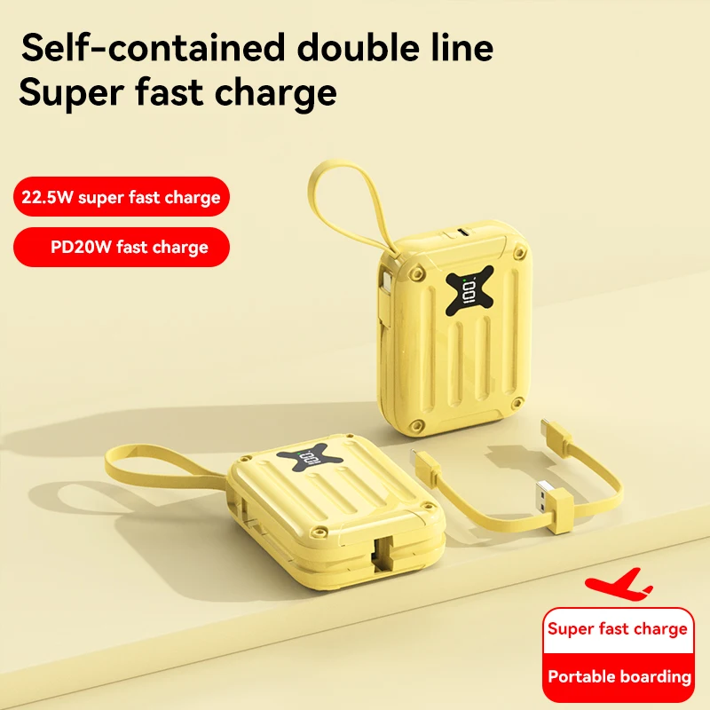 Mini 50000mAh Power Bank With Cable PD22.5W Super Fast Charging Portable Boarding PowerBank For Xiaomi Samsung Huawei Iphone