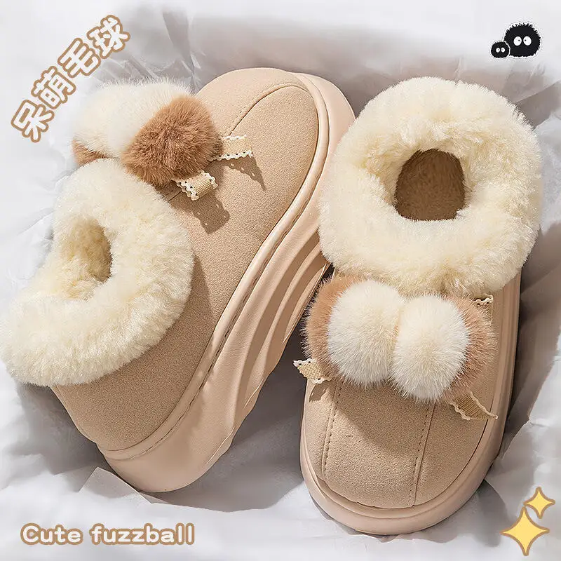 Hot 2026 Winter New Women Thick Warm Anti Slip Cotton Shoes with Velvet for Postpartum Wearing Thick Bottom Bread Cotton Shoes