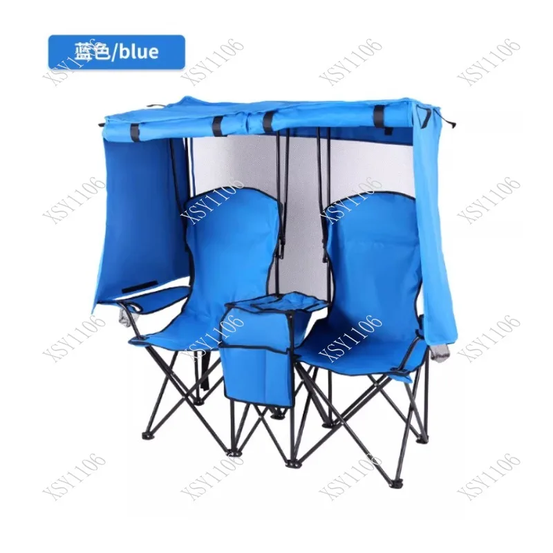 2-Person Folding Moon Chair Outdoor Camping Fishing with Sunshade Umbrella Comfortable Portable Seat for Beach Picnic