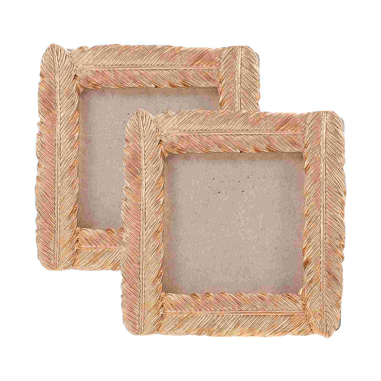 

2 Pcs Photo Folder Small Frame Frames Square Gold Mini Picture Bulk Wedding Decor