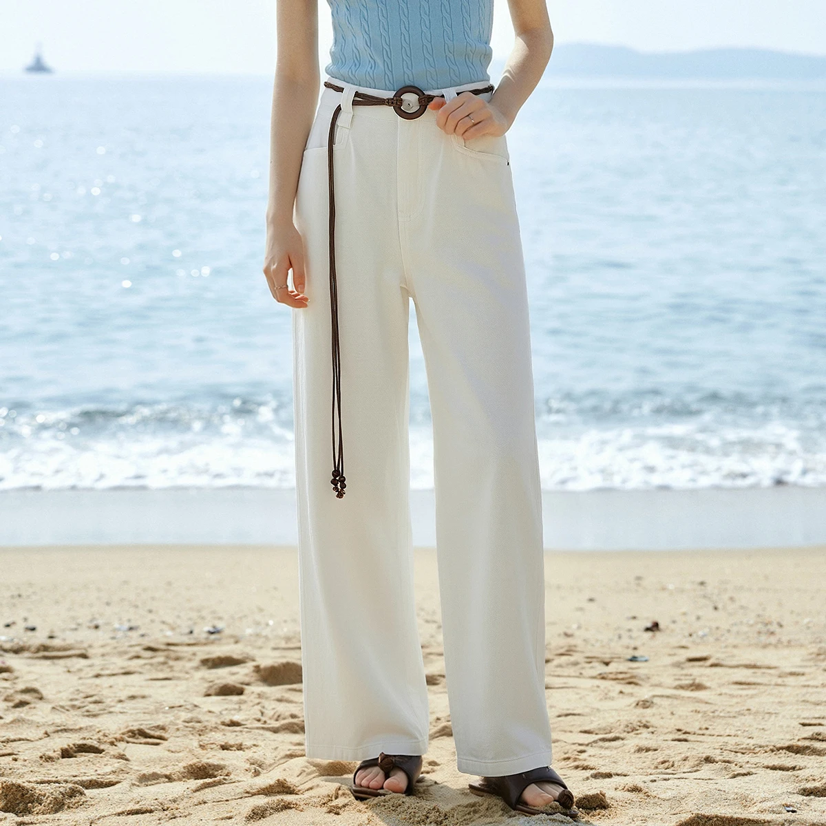 OLrain White 100% Cotton Straight Jeans Women's Summer 2026 Retro Casual Simple Banana Pants Commuter Denim Trousers O58XA006385