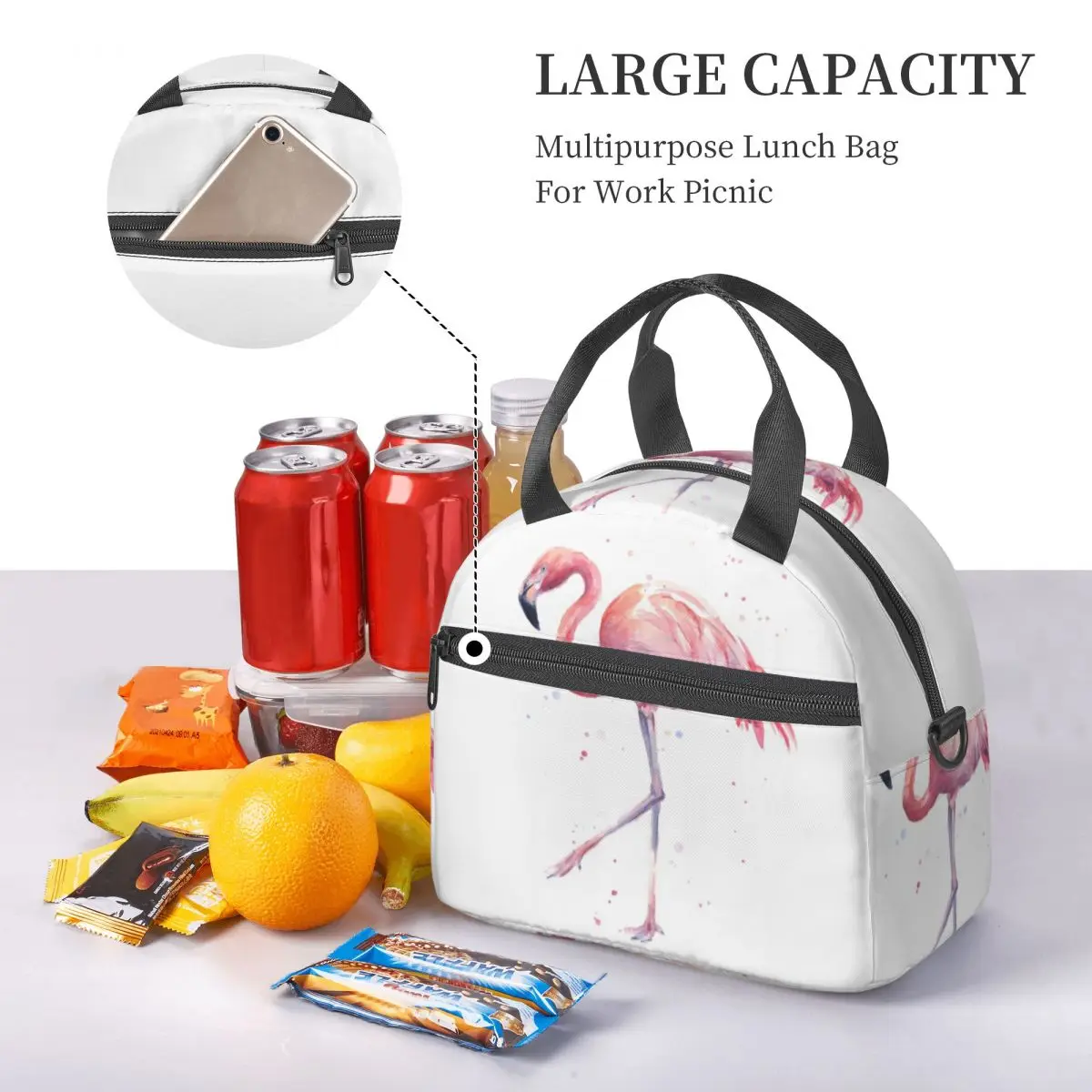 Flamingo Watercolor Painting Lunch Bags Insulated Bento Box Leakproof Lunch Tote Picnic Bags Cooler Bag for Woman Travel