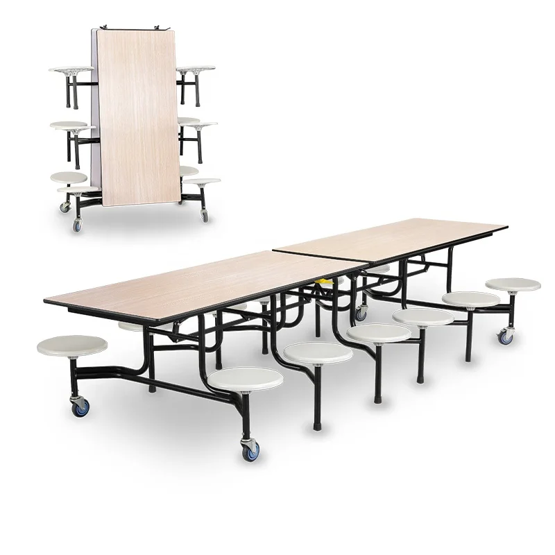 Wholesale School Canteen Furniture Plastic 12 Seats Rectangle Foldable Dining Tables Wooden Cafeteria Canteen Table And Chair