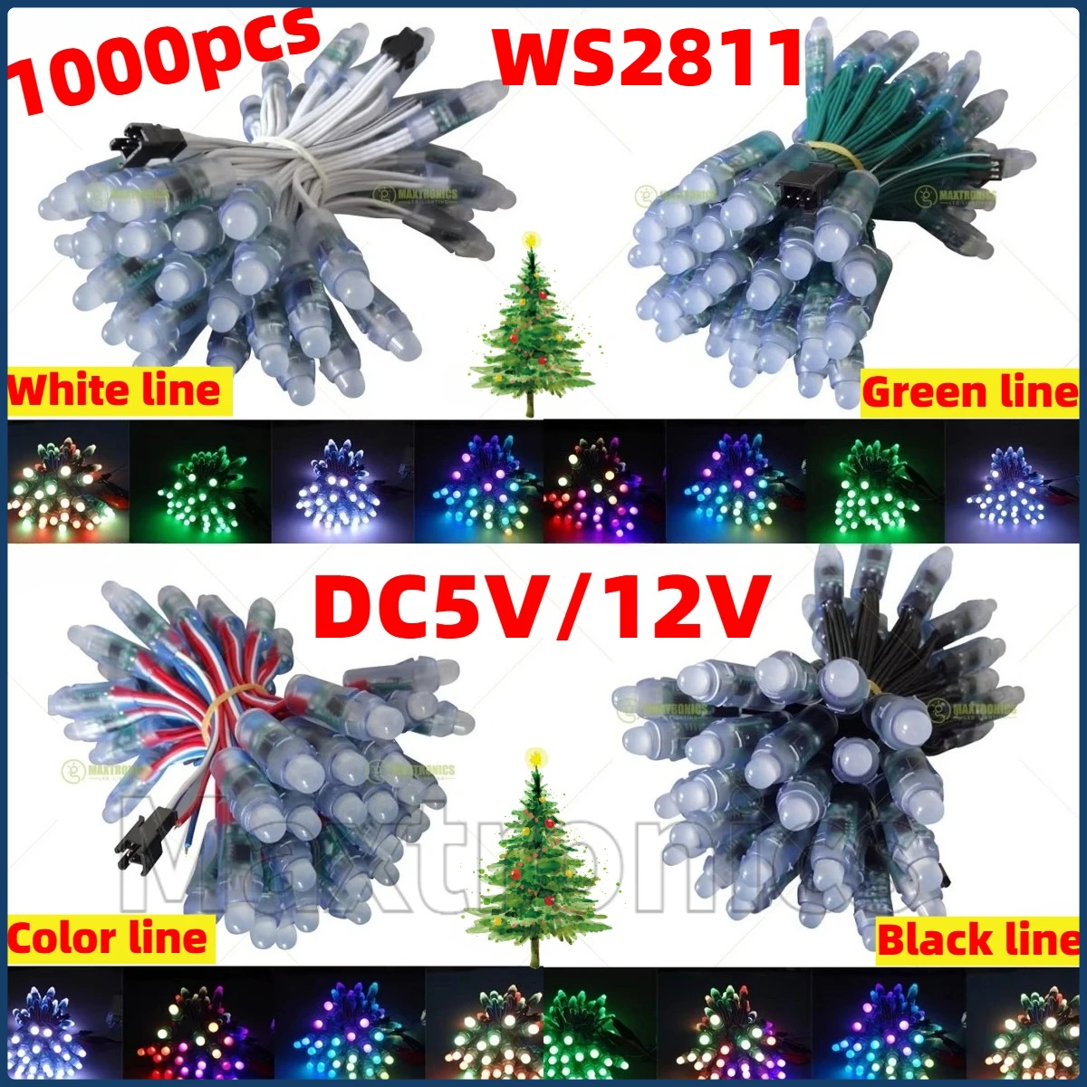 

1000 шт. DC 5 В/12 В WS2811 IC RGB светодиодный модуль гирлянда 12 мм полноцветный IP68 уличный водонепроницаемый рекламный светодиодный пиксельный светильник