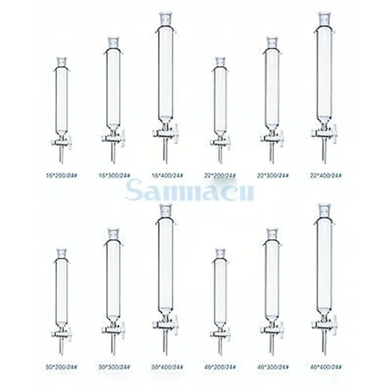 ID 16/22/30/44mm Length 200/300mm 24/29 Tube O/D 9-10mm Glass Chromatography Column PTFE Stopcock Ground Cone Fritted