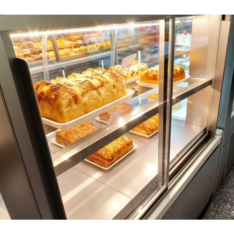 Commercial Curved Glass Stainless Steel Heated Pastry Display Cabinet | Bakery Warmer Showcase y77