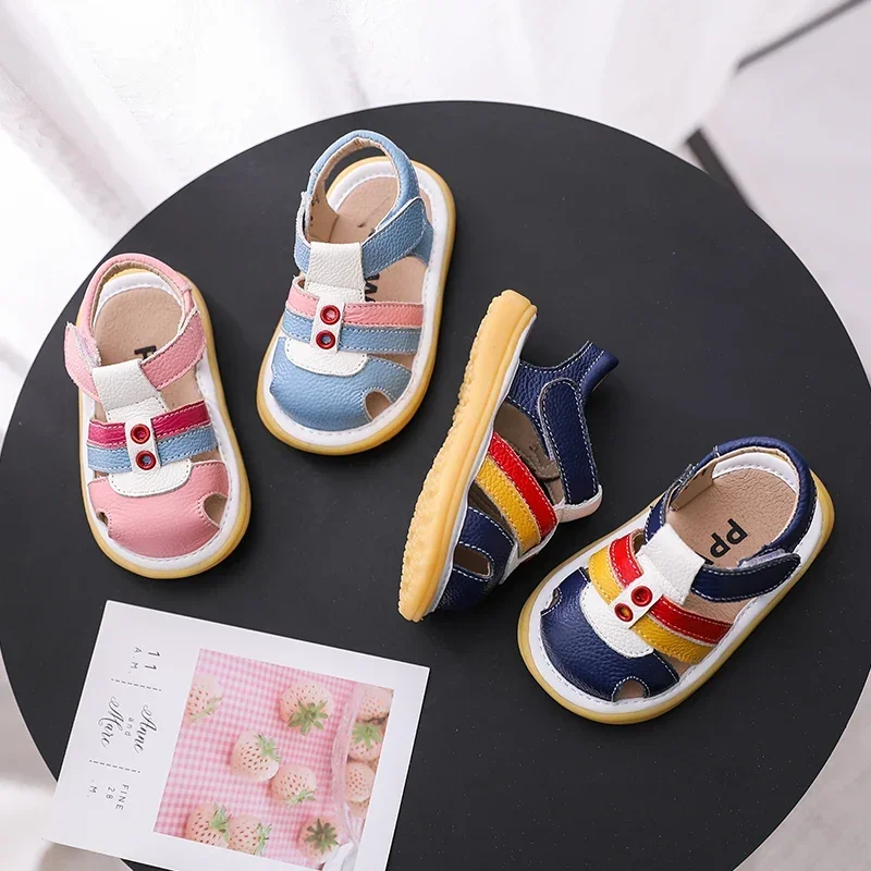 Summer Infant Toddler Casual Shoes Baby Girls Boys Sandals Kids Genuine Leather Sandals Soft Sole Children Anti-collision Shoes