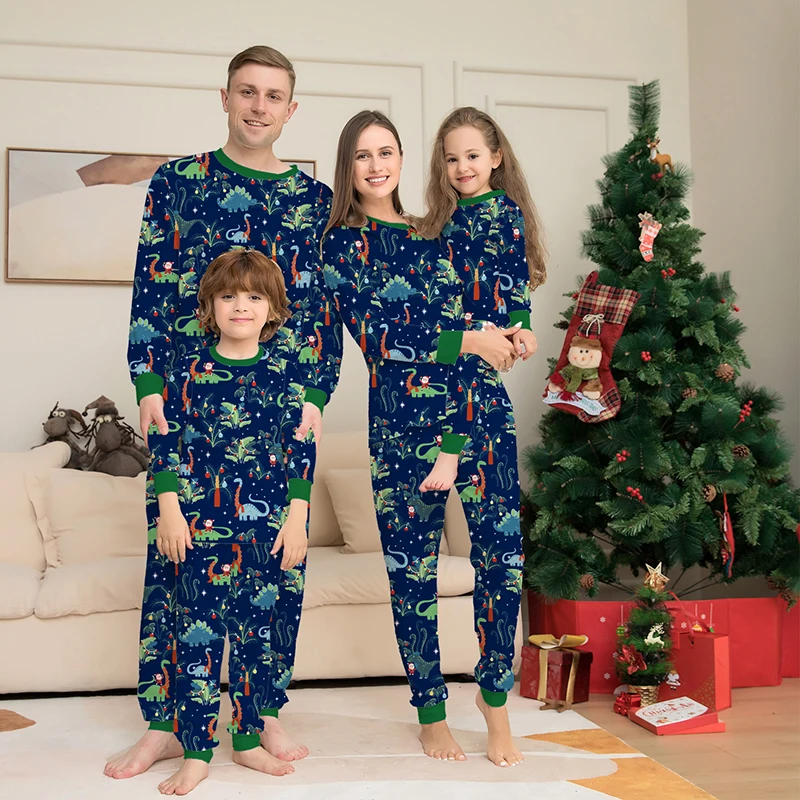 Christmas Matching Pajamas Family Outfits 2023 New Year Father Mother Kids Dinosaur Family Look Sleepwear Pyjamas Clothes Sets