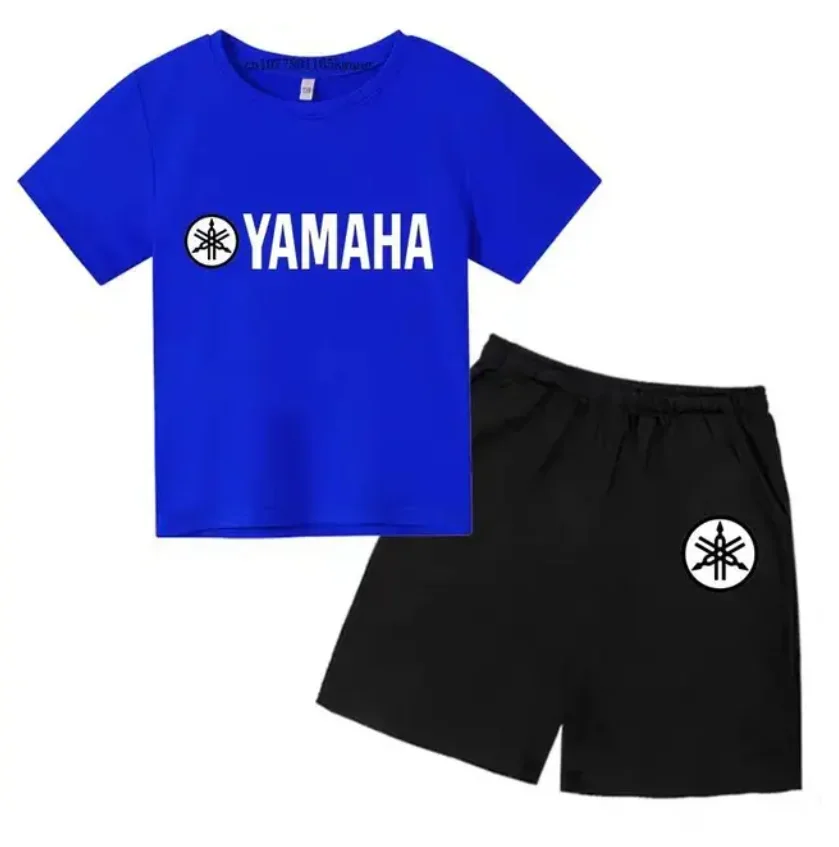 Yamaha Logo Print ildren T-Shirt & Shorts Set Solid Color Summer Sports Tracksuit Unisex Kids Clothing 4-16Y