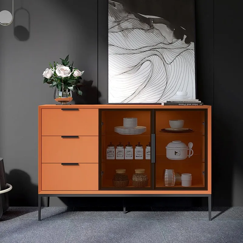 Italian minimalist side cabinet modern minimalist solid wood glass tea storage cabinet