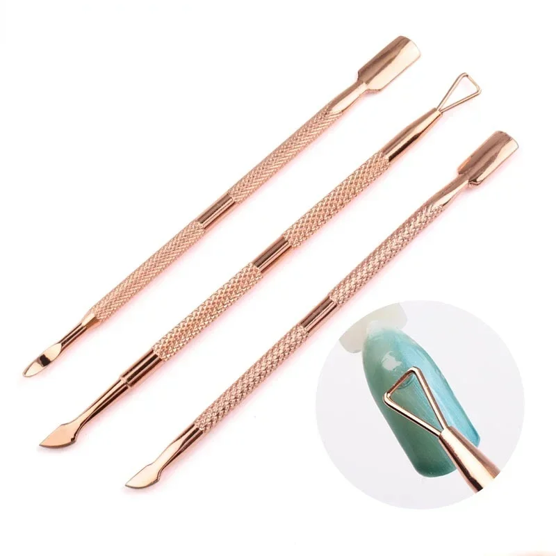 3 Stks/set Rvs Nail Cuticle Pusher Art Bestanden Gel Polish Verwijderen Manicure Care Groef Schoon Gereedschap