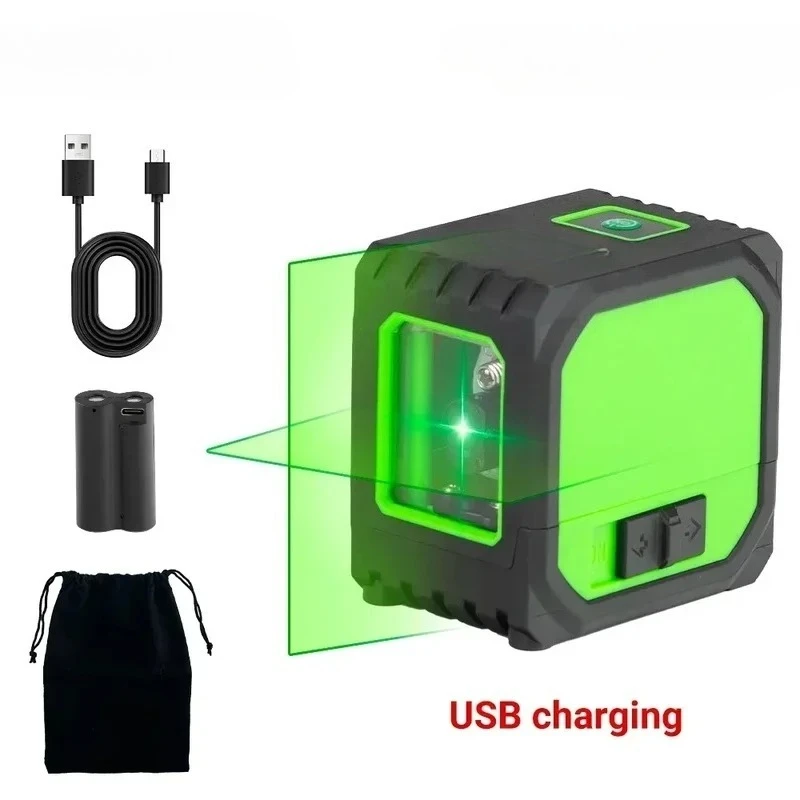 2 Lines Mini Laser Level Self-Leveling Green Beams Horizontal & Vertical Cross-Line USB Charging