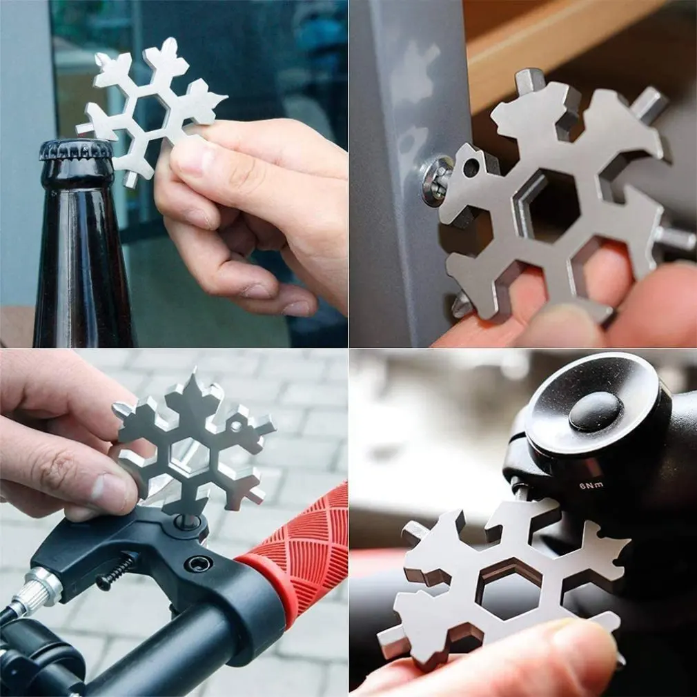 18-in-1 Stainless Steel Snowflakes Multi-tool Herramienta 18 En 1 Multifunctional Tool Copo De Nieve Llave Multiusos