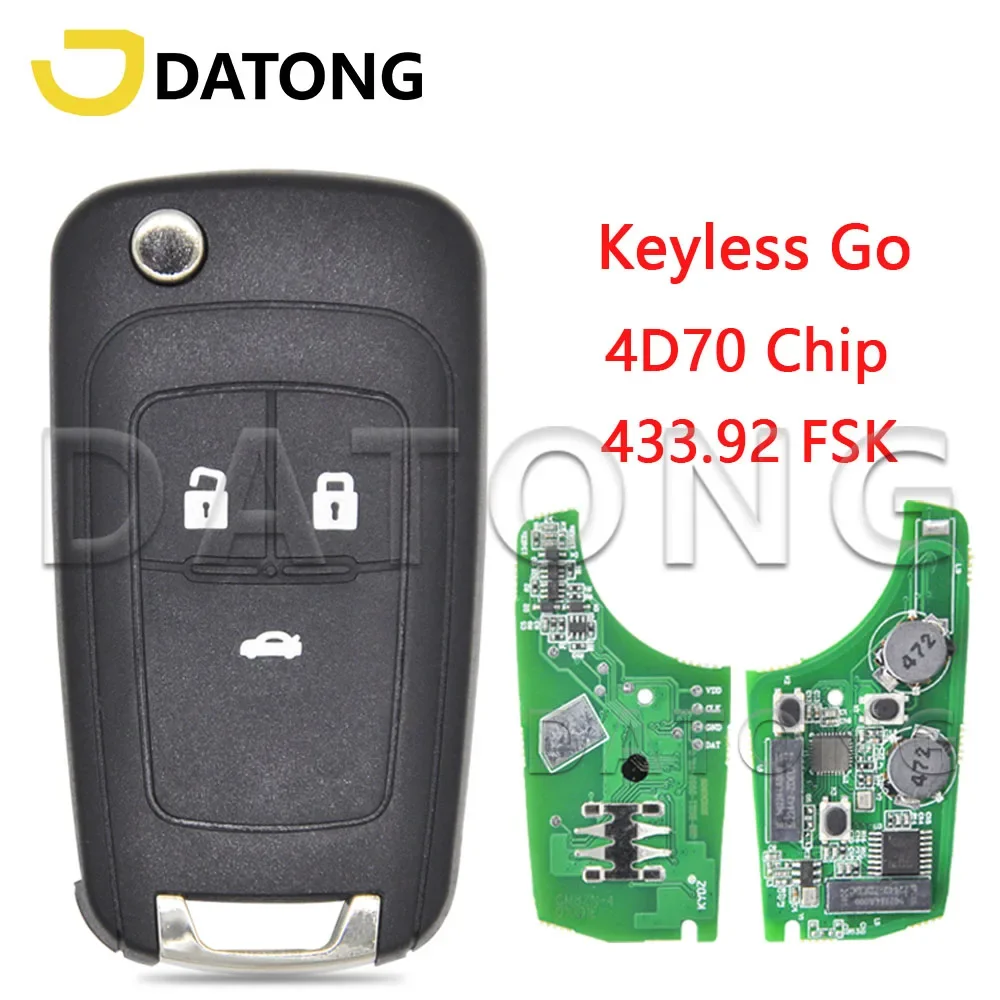 Datong World Car Remote Control Key For Chevrolet Monza 4D70 Chip 433.92FSK less Go Flip  With Uncut HU100 Blade