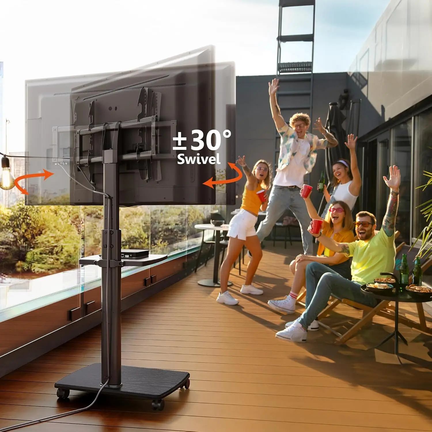 Rolling TV Stand, Mobile TV Cart on Wheels for 32-65 70 Inch Flat Screen, Tall Floor TV Stand with Swivel Mount for Bedroom, Out