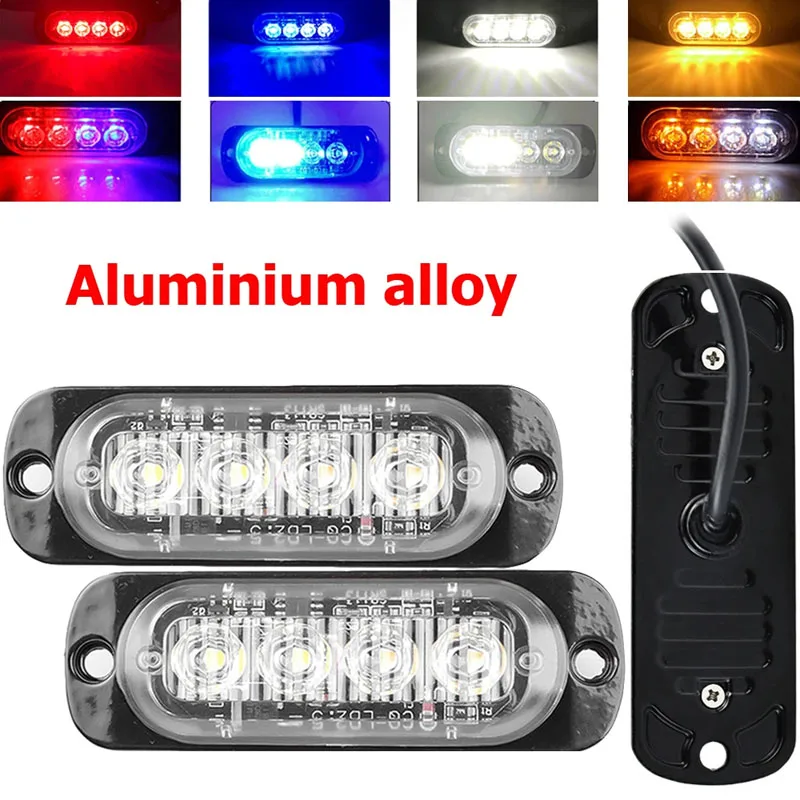 

4 Led Strobe Side Warning Light Strobe Grille Flashing Lightbar Car Truck Beacon Lamp Amber Yellow White Traffic Light 12V - 24V