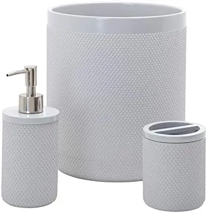

Zenna Home 3-Piece Bathroom Set – Grey Arya Dots – Toothbrush Holder, Soap Dispenser, Wastebasket