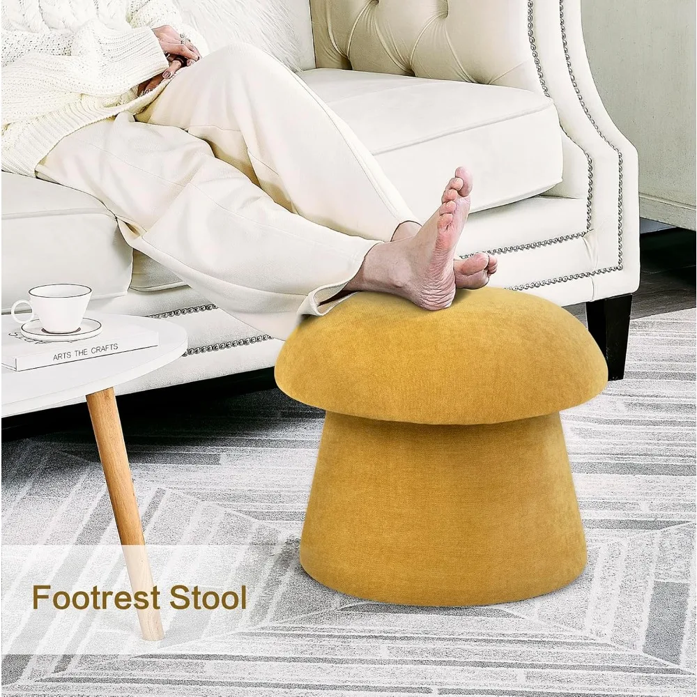 مجموعة مسند للقدمين مع مساحة تخزين، مقعد فانيتي للفطر، مسند قدم مستدير من قماش الشنيل، مقعد إضافي