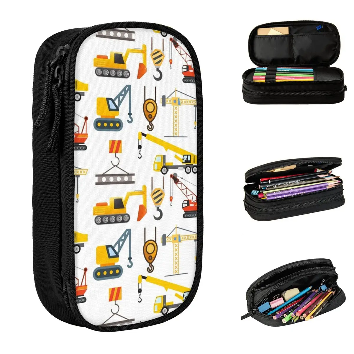 Construction Machines Pencil Case Excavators Trucks Cartoon Pencil Box Pen Holder for Student Big Capacity Bag School Stationery