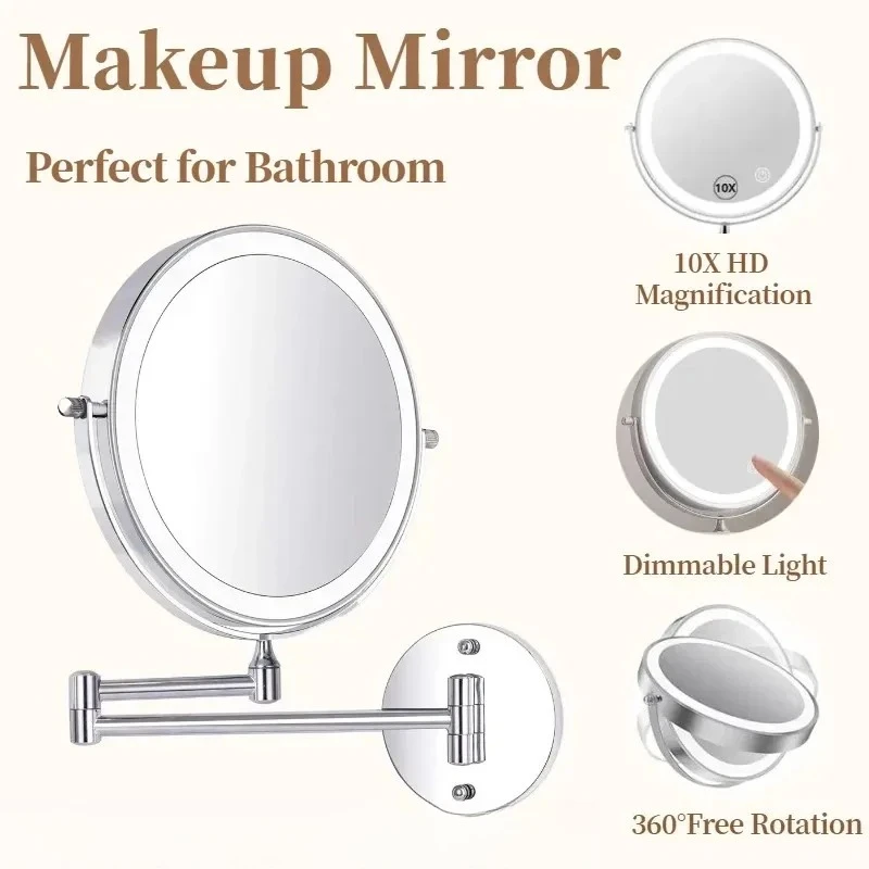 

Wall Mounted Bathroom Makeup Mirror Touch Switch 3X/5X/10X Magnifying Double Side Bathroom Smart Cosmetic Mirrors for Bathroom