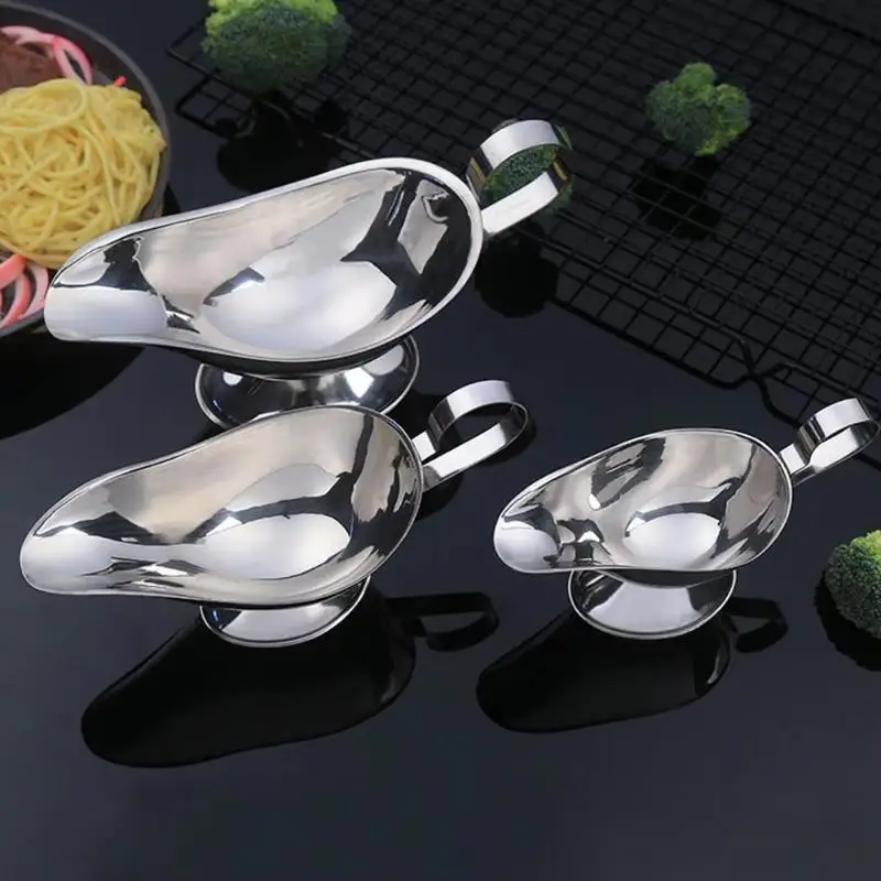 1Pcs Thickened Stainless Steel Spice Gravy Salt Ketchup Container Sauce Boat Seasoning Cup Sauce Plate