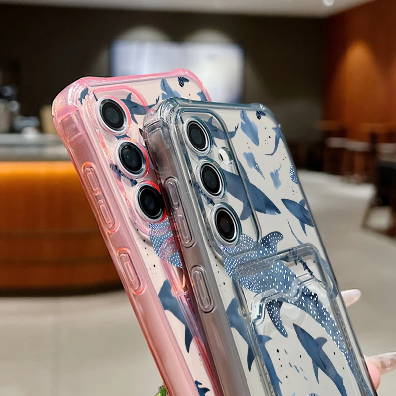 المحيط القرش الحوت قضية الهاتف لسامسونج غالاكسي A56 A16 A55 A35 A25 A15 S25 Edge S24 S23 الترا S24 FE حافظة للبطاقات محفظة غطاء من البولي يوريثان