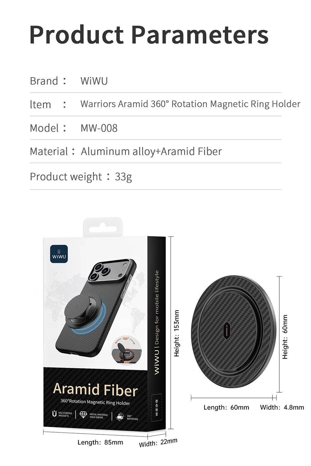 WiWU Magnetringhalterung aus Aramidfaser für iPhone 17 Pro Max 360 ° Rotations-Handyständer für iPhone 16 15, Telefonhalterung – Detail 8