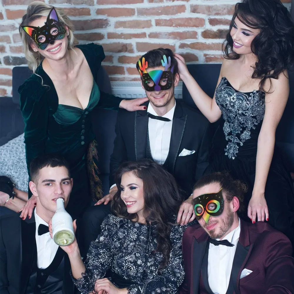 36 paper-scraping animal masks, rainbow masks with elastic ropes and 12 wooden pen costume party decorations