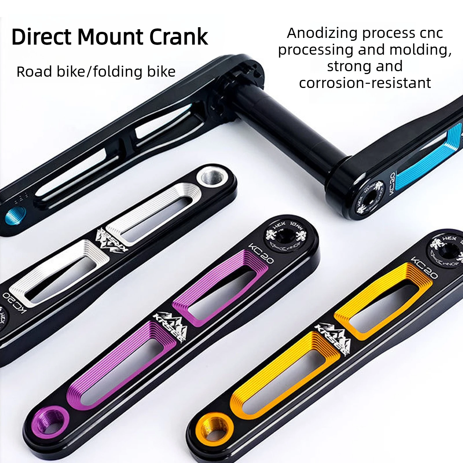 

KRSEC Шатуны для шоссейного/складного велосипеда с прямым креплением — обработка алюминиевого сплава с ЧПУ, анодирование, полый шатун, цветной дизайн с 3 болтами, 165 мм