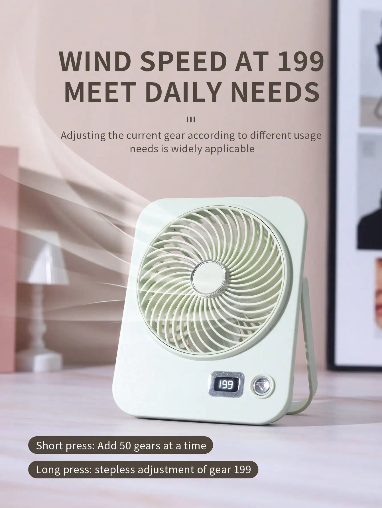 Desk Fan Foldable 199 Gears Adjustable, Table Fan Portable Wall Hanging, 500mAh Battery Adjustable, Summer Essentials For Makeup, Work, Study, Cooking, Eyelash, Personal USB Fans For Home, Office, School, Apartment, College Dorm, Patio
