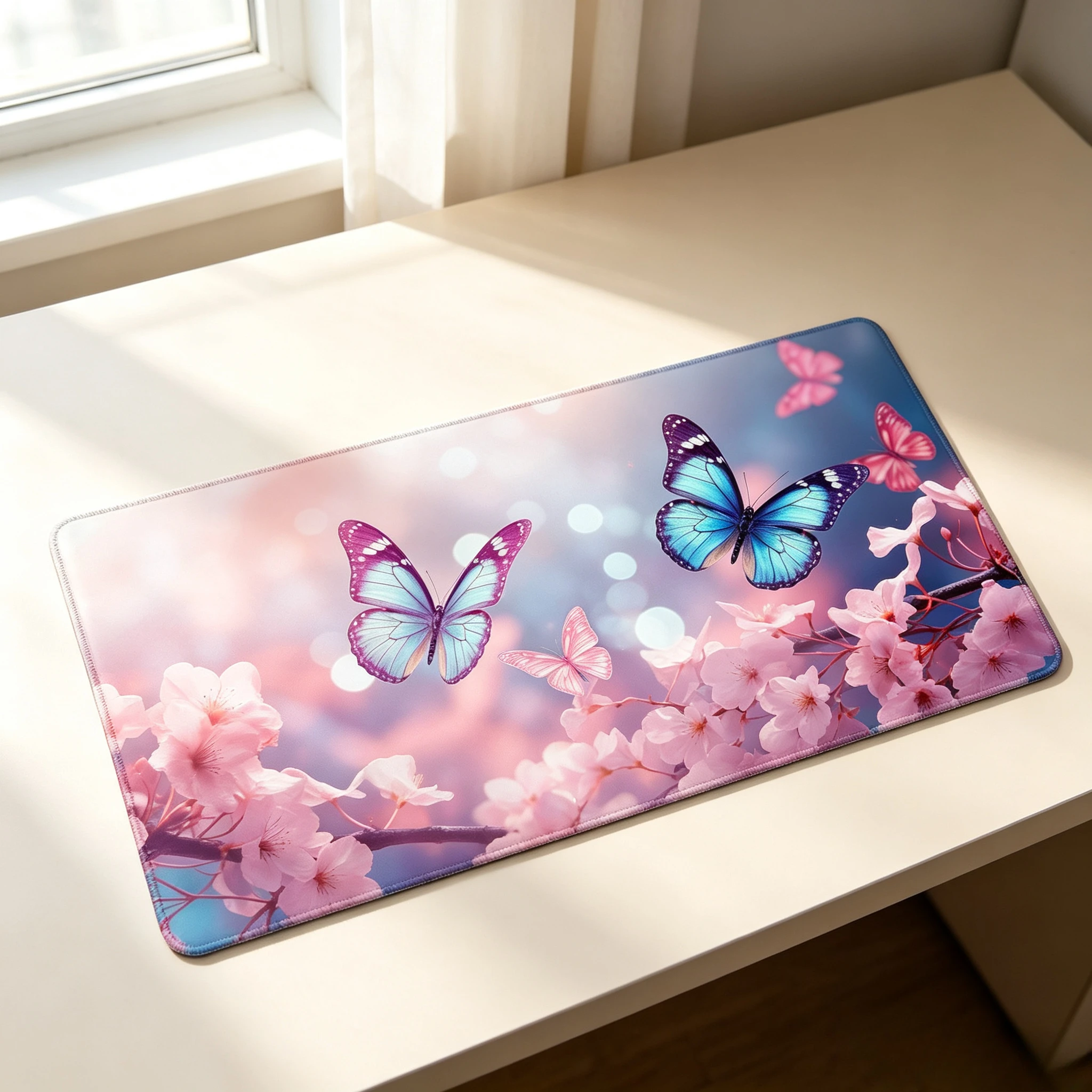 Butterfly Cherry Blossom TCG Play Mat Durable Smooth Tabletop Deskpad Party Gathering Card Game Mat Non-slip Keyboard MousePad