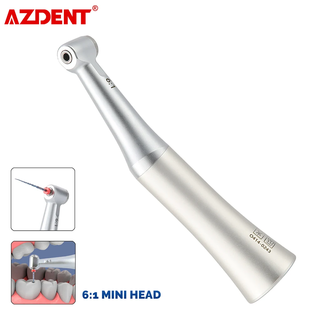 AZDENT Dental 6:1 Mini Head Contra Angle Reduction Low Speed Endo Handpiece for Endodontic Root Canal Preparation Dental Tools