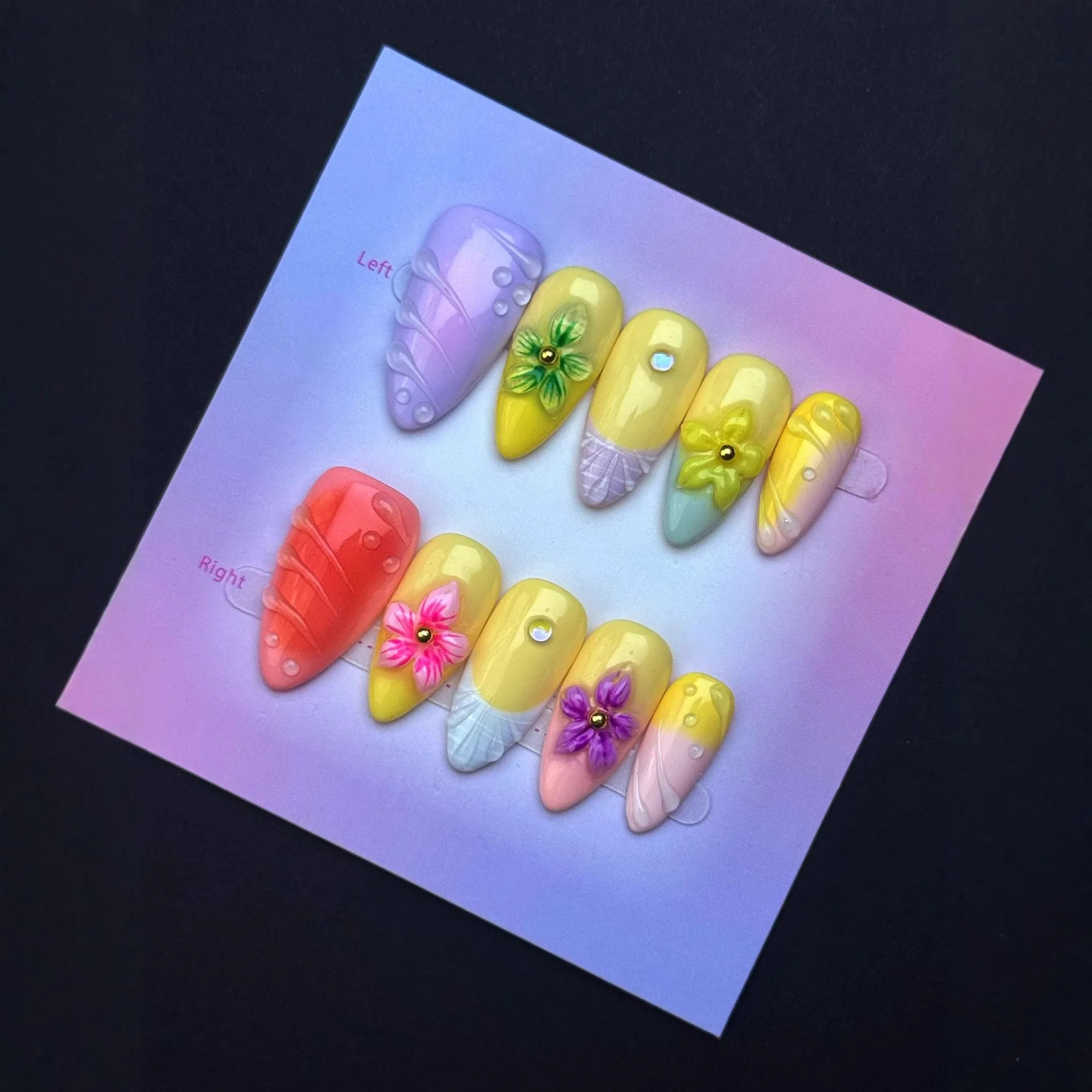 

10pcs Handmade Press on Nails Ins 3D Carved Flower Decor Fake Nails Wearable Detachable European Spice Girls Almond False Nails