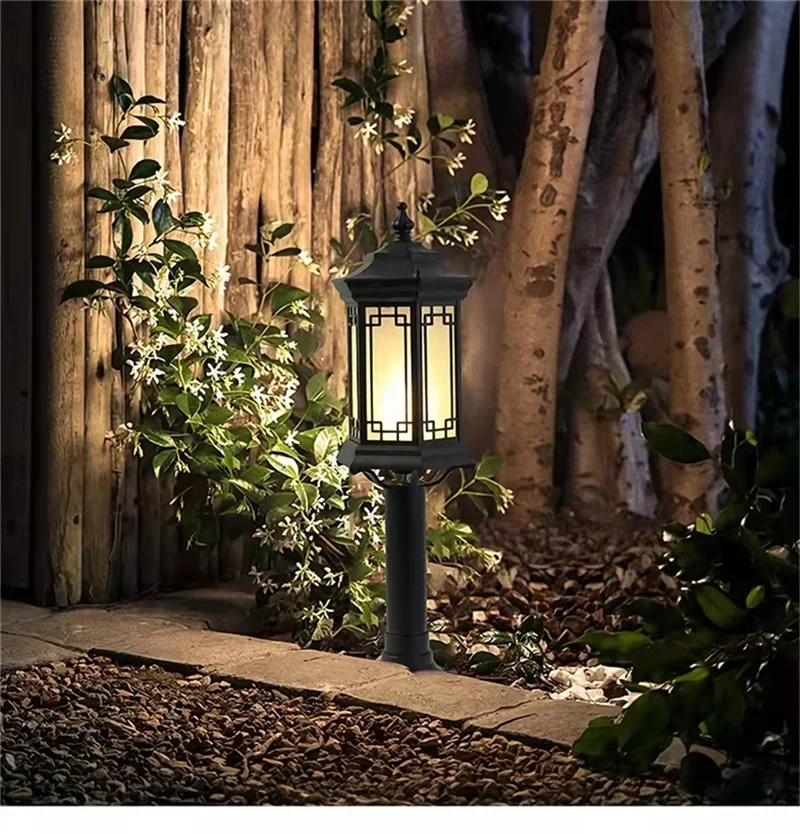 ASHER Black Lawn Lamp Outdoor Retro LED Lighting Waterproof Classical for Home Villa Path Garden Solar