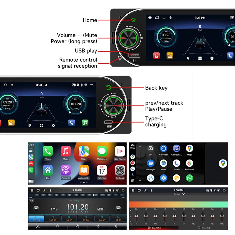 PHYEE 1 Din راديو Carplay اللاسلكي للسيارة Andorid، نظام ملاحة GPS، بلوتوث، Android-Auto، Wifi، FM RDS، شاشة لمس 5 بوصة، B5006 #4