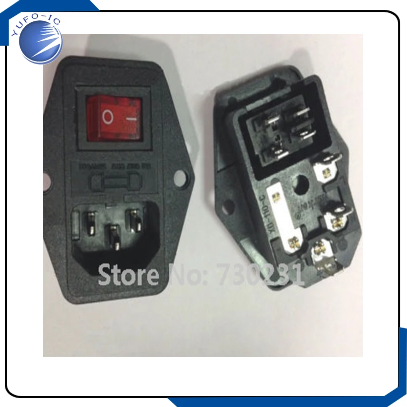 무료 배송 2개 새로운 블랙 레드 AC 250V 10A 3 단자 전원 소켓 퓨즈 홀더 포함 5*20MM