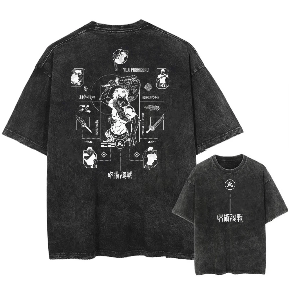 

Printed Jujutsu Kaisen Acid T Shirt Short Sleeve Streetwear Cotton T-shirt Anime Graphic Retro Loose T Shirt Washed Top Unisex