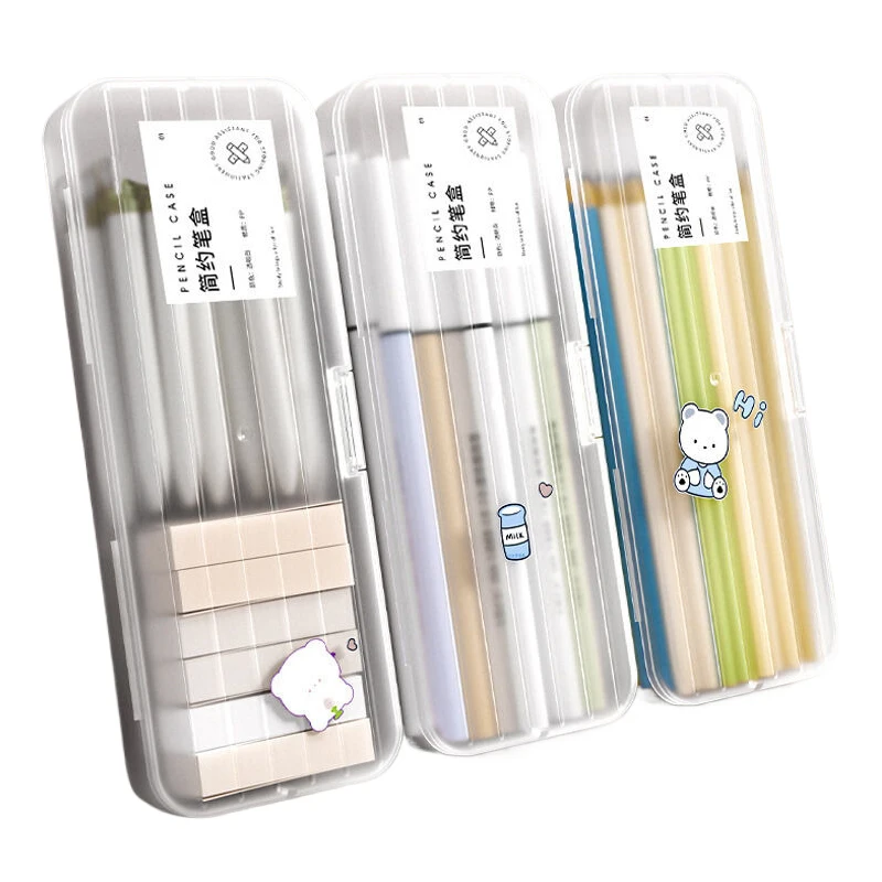 Transparent Plastic Pencil Box Simple Matte Pencil Cases High-capacity Storage Box Data Cable Sorting Box Student Stationery