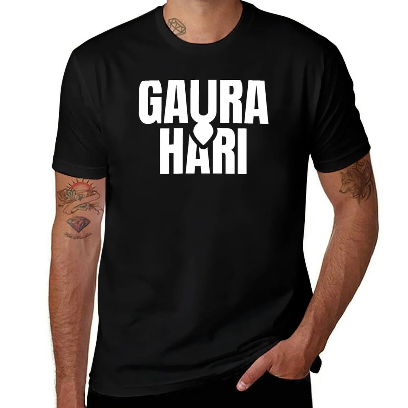 Gaura Hari with tilak lord Chaitanya tilak in white on black T-Shirt boys animal print anime new edition mens tall t shirts