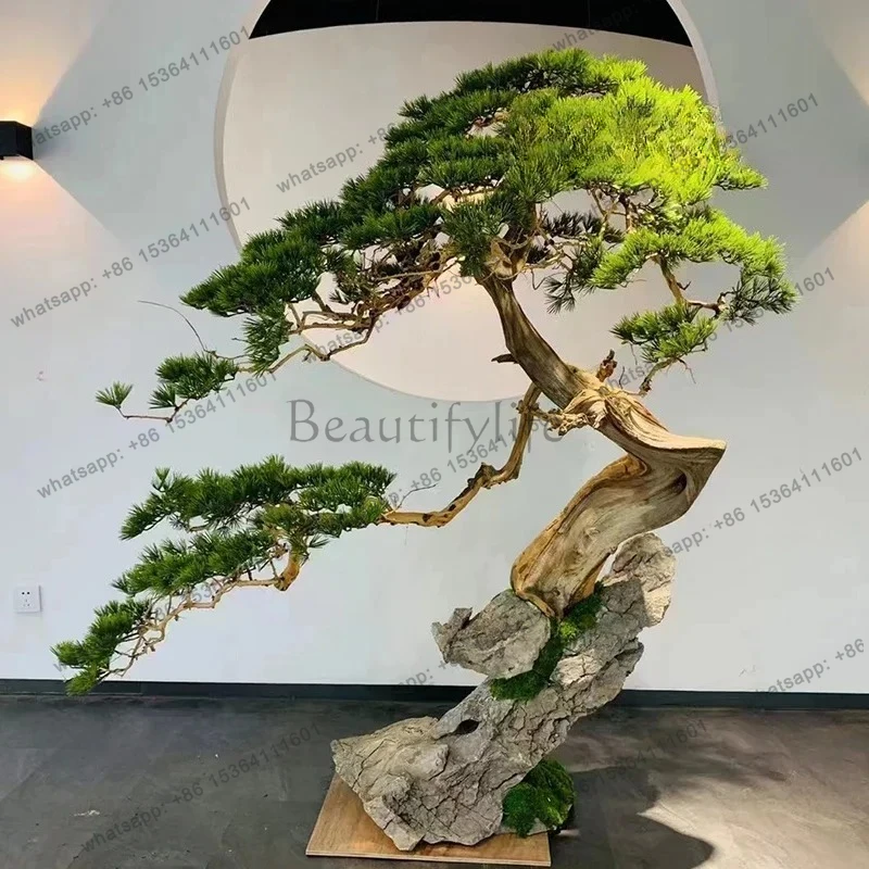 

Yingke Pine Imitative Tree Large Fake Trees Chinese Indoor Landscape Window Root-Covered Stone Landscape