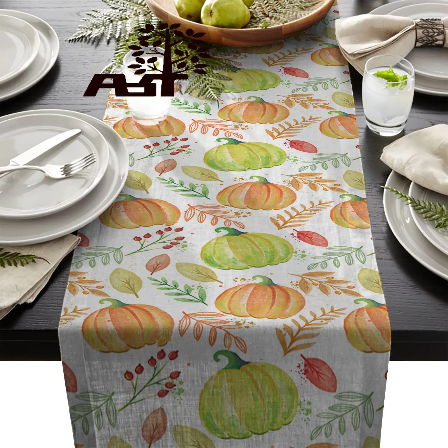 Linen Cotton Table Runners For Wedding Party Home Decoration Autumn Plant Pumpkin Modern Tablecloth New Year Decor