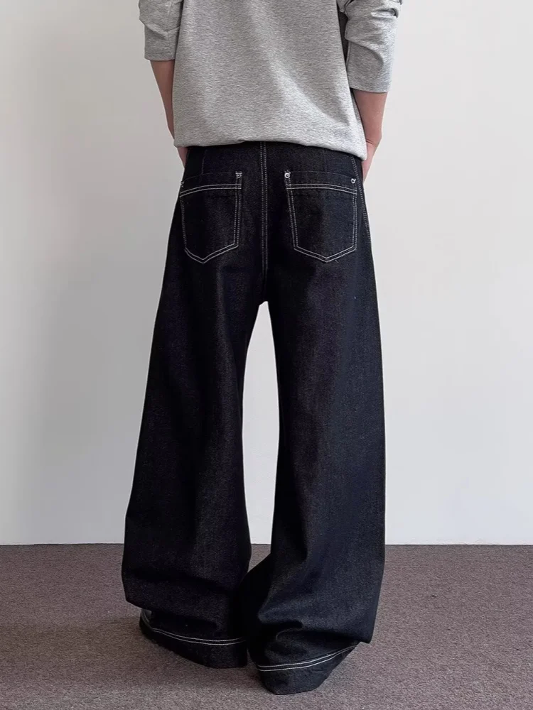 2025 Ropa Y2K Style Washed Black Patchwork Baggy Jeans Pants For Men Clothing Wide Leg Pleated Luxury Trousers Pantalon Homme
