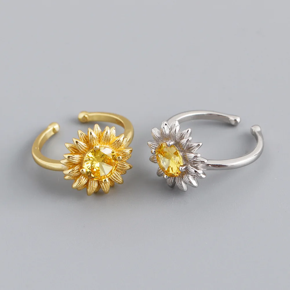 

Luxury Sunflower Flower Zircon S925 Sterling Silver Fashion Personality Ring Jewelry for Women