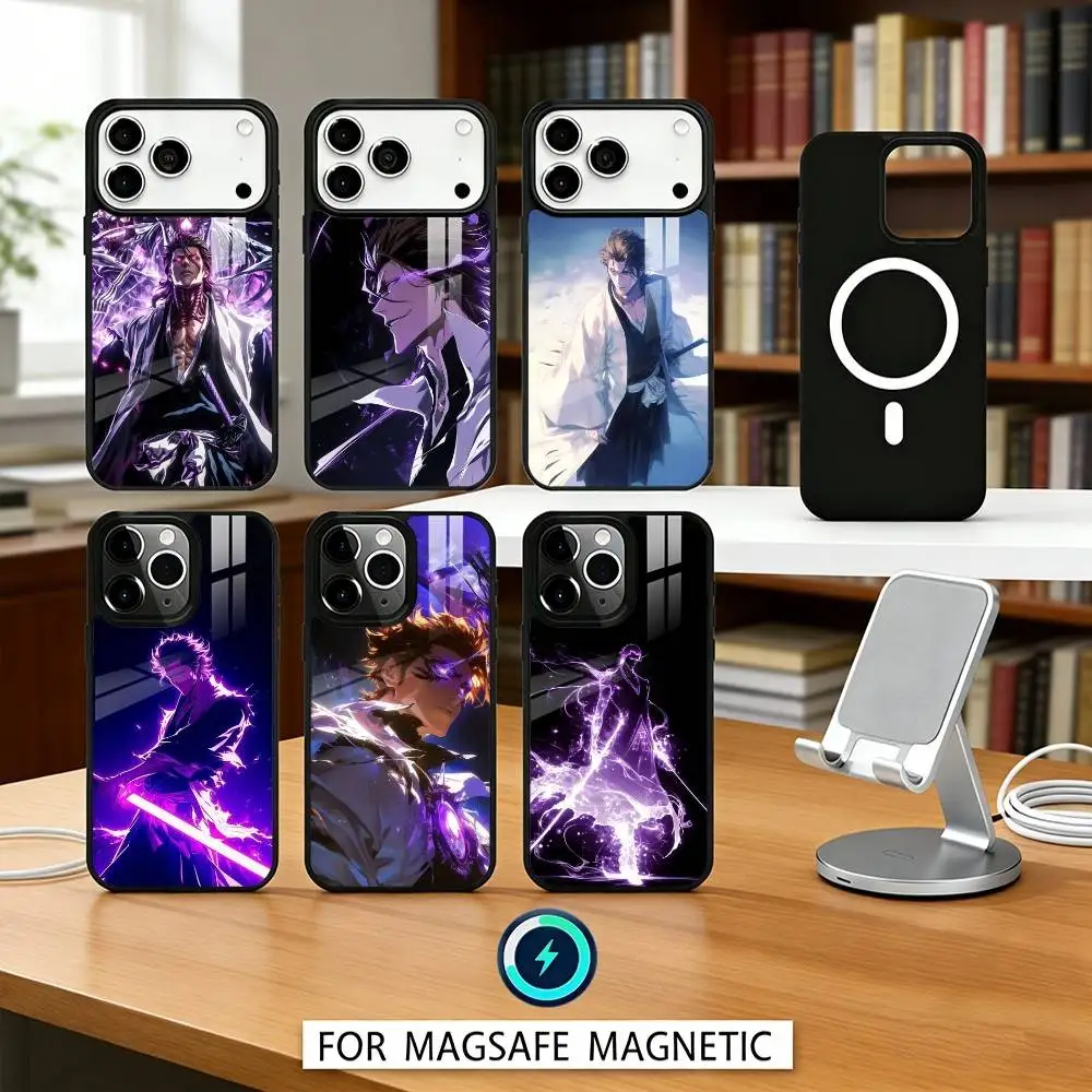 

B-Bleach Anime Aizen Phone Case Magnetic For iPhone17 16 15 14 13 12 Pro Max For Magsafe Wireless Charging Cover