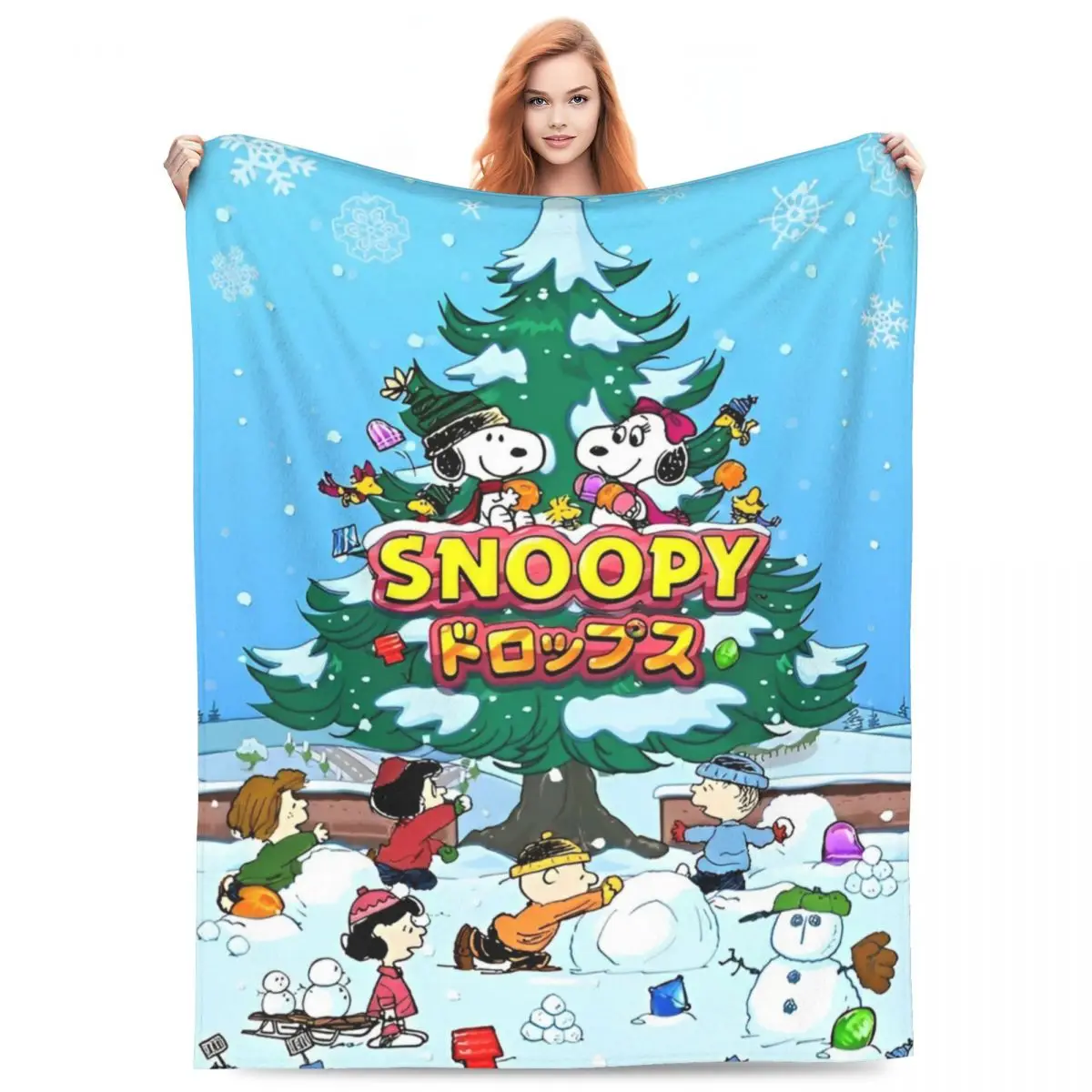 Snoopy With Friends Play Snow Blanket Travel Flannel Throw Blanket For Living Room Super Soft Design Quality Bedspread Gift Idea