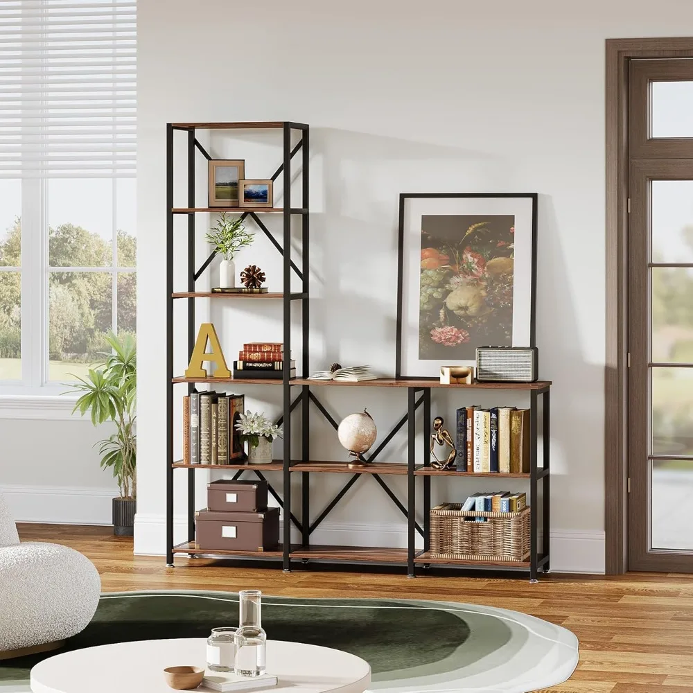 

5-ярусная лестничная книжная полка, угловой книжный шкаф в индустриальном стиле с 9 открытыми полками, современная витрина для хранения, на заказ